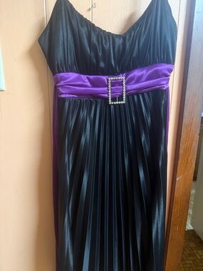 B. Smart Black Dress with Purple Waistband